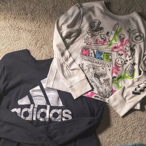 Adidas Kids Black Sweatshirt & Graphic Cream Hoodie